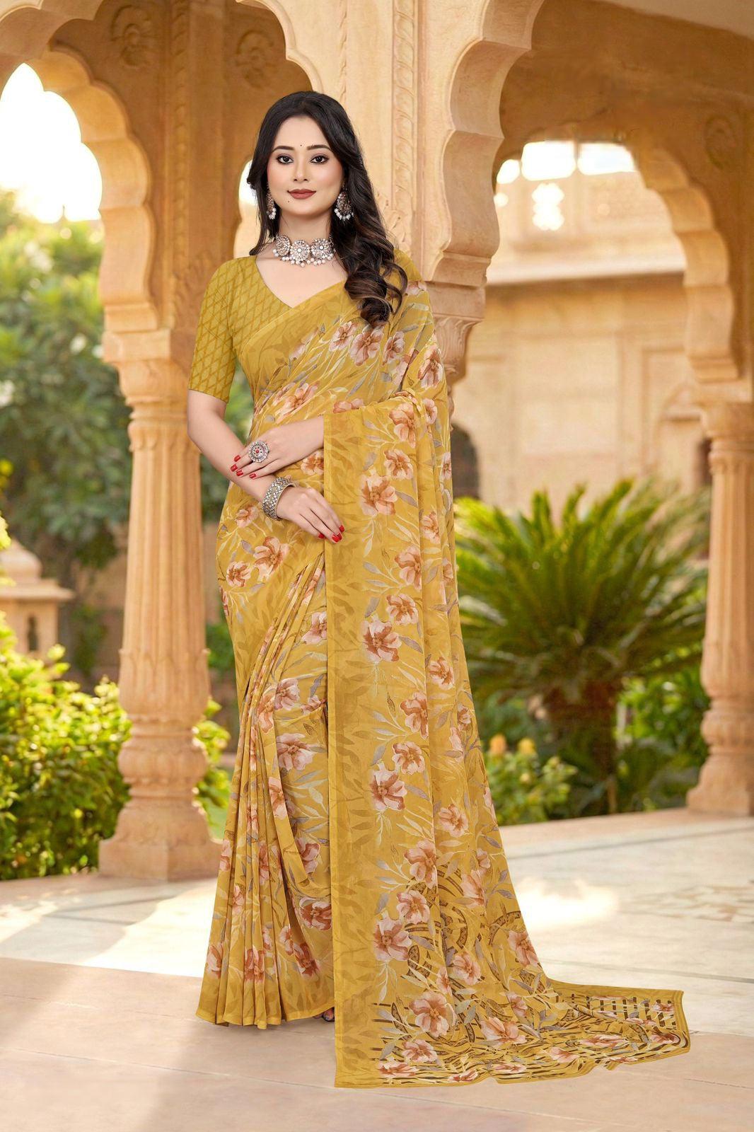 101907 Very Soft Heavy Georgette Flower Print Saree
