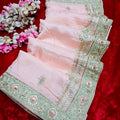 6630 Pure Upada Silk Premium Saree with Very Elegant Hand Pitta and Mukesh Work Pink Saree