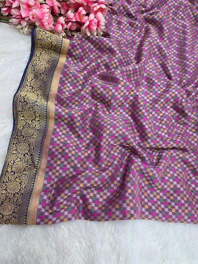 533003 Pure South Silk Saree With Ikkat and Minakari Work - Purple