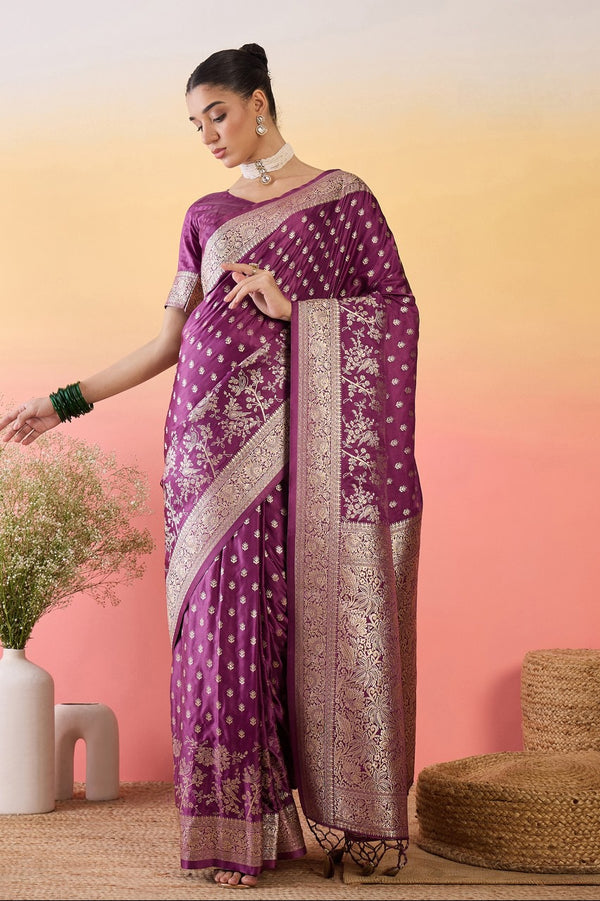 912003 Small Butta Banarasi Satin Silk Saree - Purple