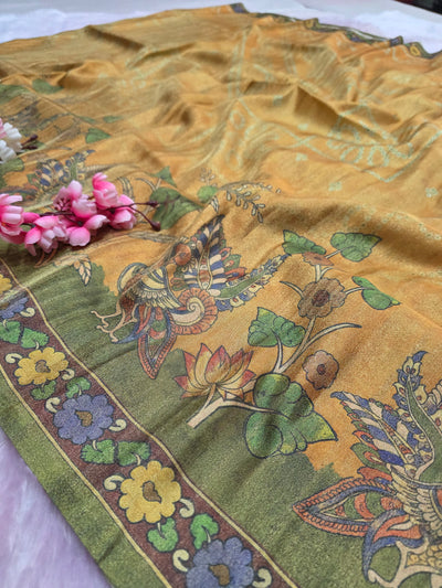 CA0795 Soft Tissue Silk Designer Printed Saree - Mustered