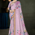 982007 Bollywood Style Soft Crepe Silk Flower Print Saree with Zari Weaving Border