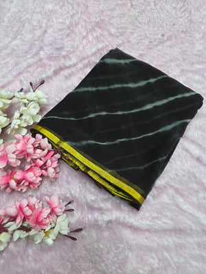 CA1451 Pure Rajasthani Diamond Chiffon Saree with Hand Print black lahriya saree