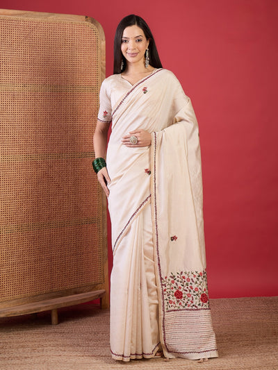 995004 Beautiful Semi Tussar Silk Hand Made Premium Suta Embroidery Saree