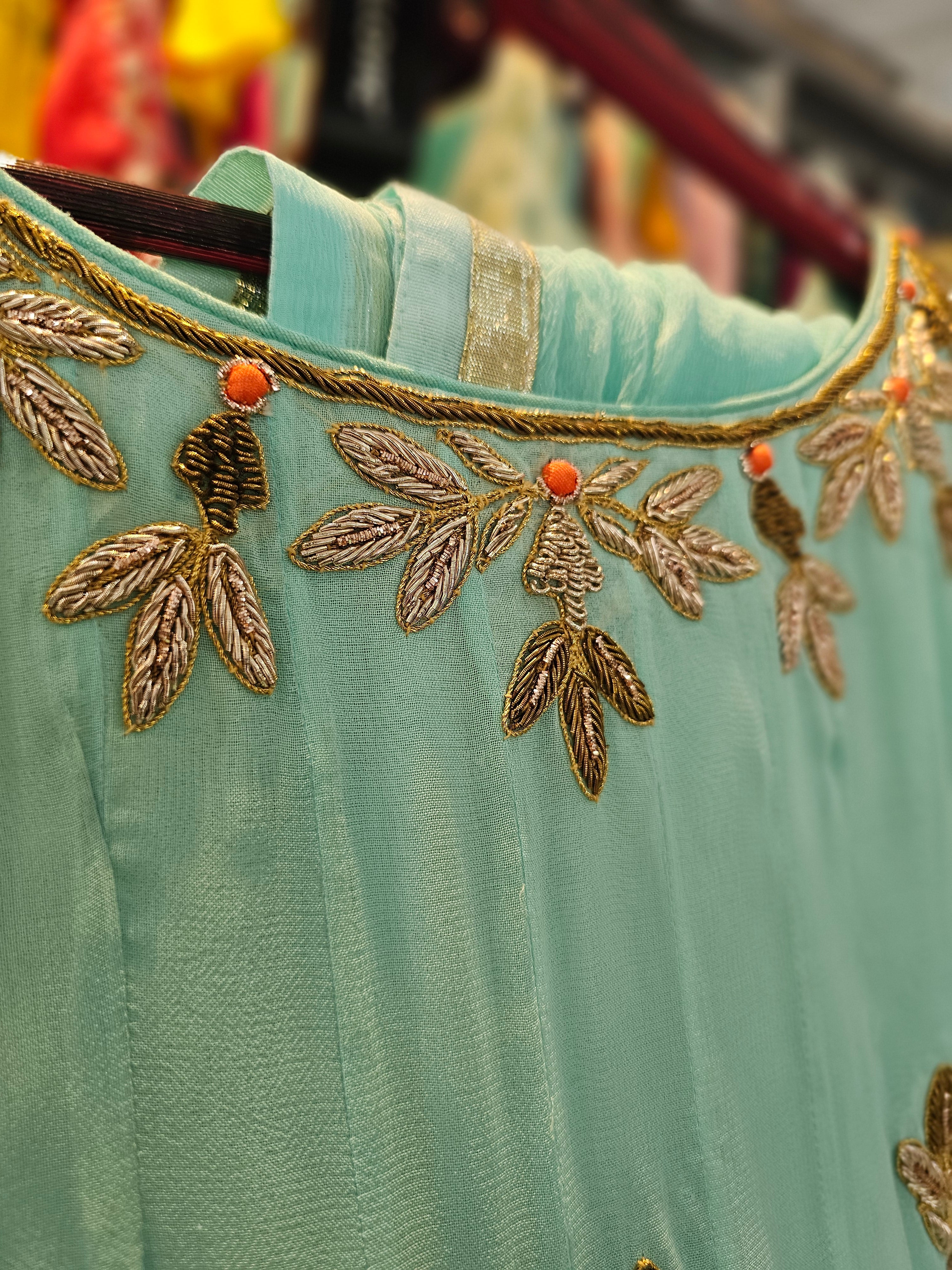 5671 Premium Georgette Anarkali Zardozi Work Gown with Chiffon Dupatta