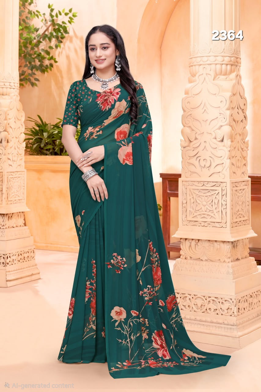 2364 Very Soft Georgette Flower Print Saree