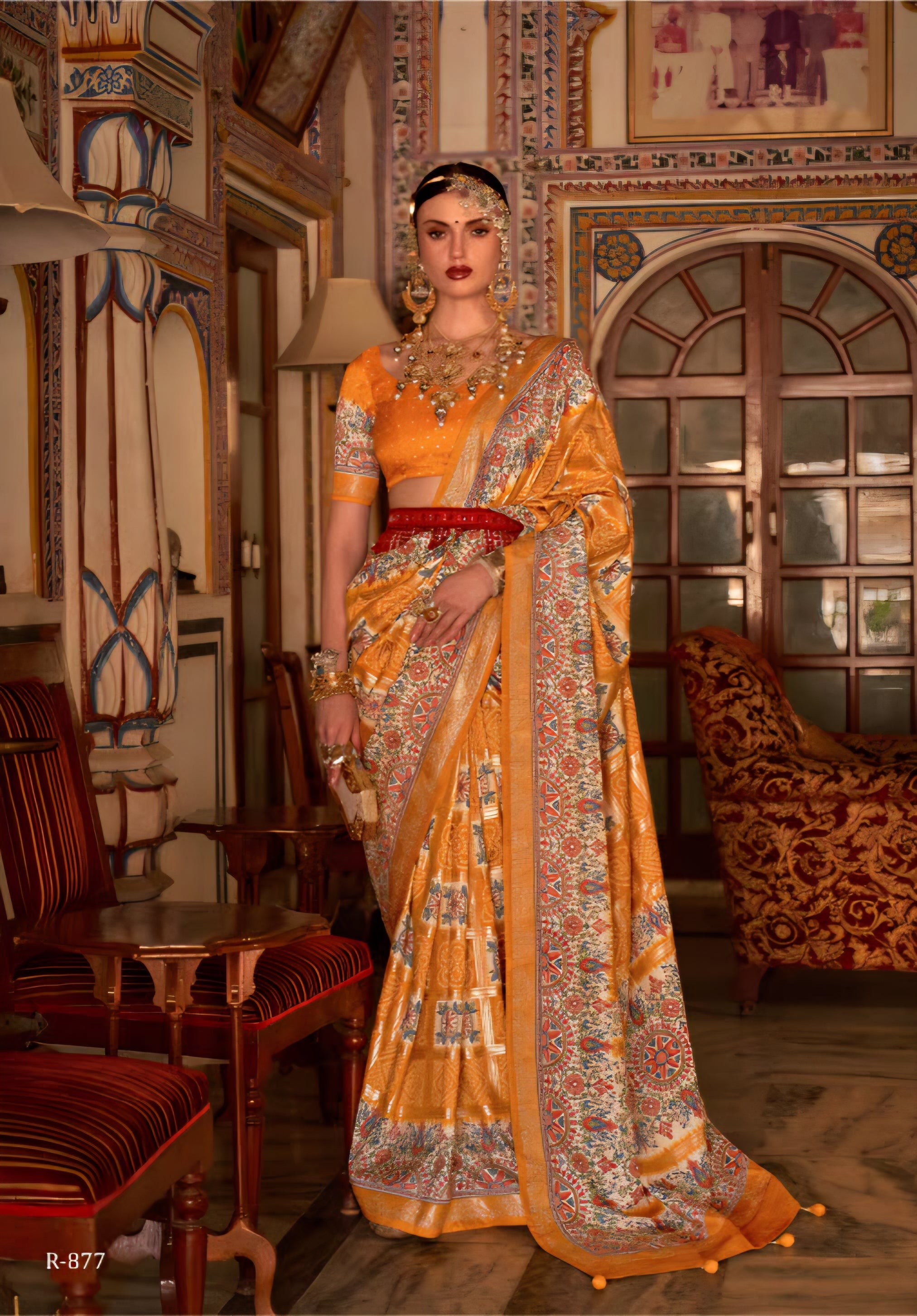 100707 Premium Ghatchola Patola Print Silk Saree With Gold Print