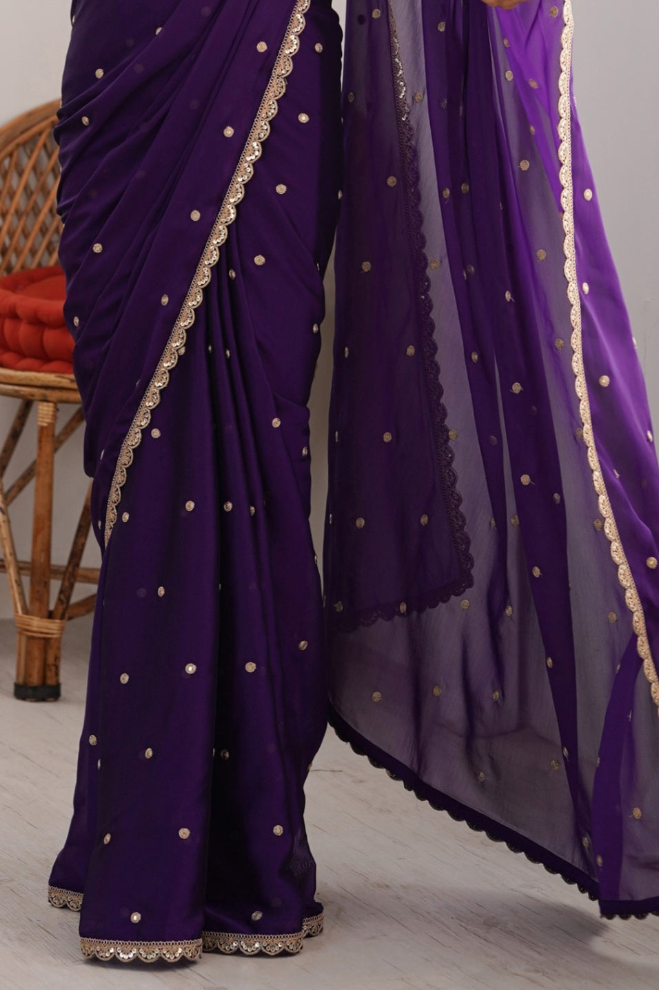 101804 Very Stylish Small Marodi Work Butta with Sequence Work Border Purple Saree