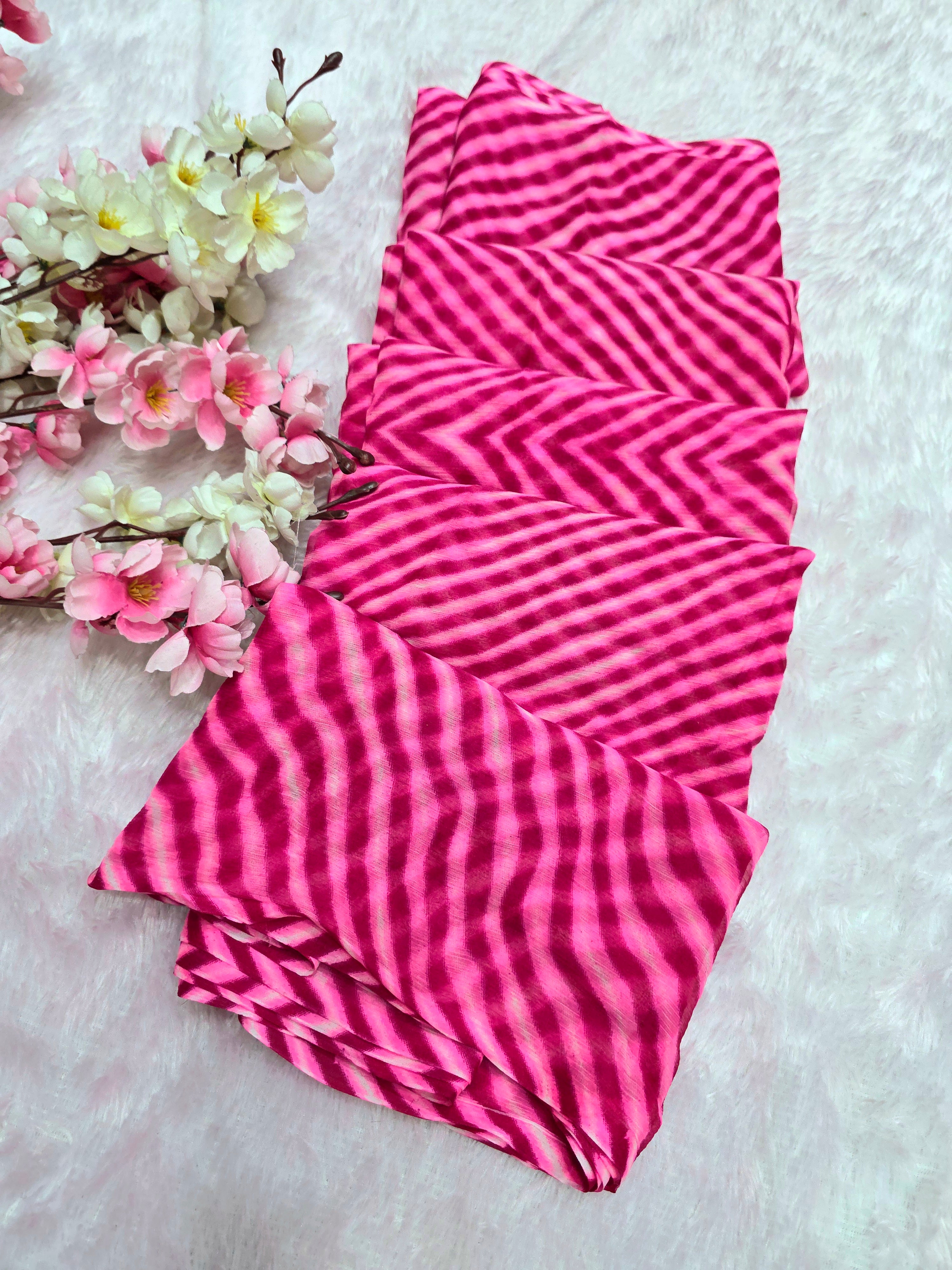 853005 Very Soft and Lightweight Semi Chiffon Lehriya Saree - Pink