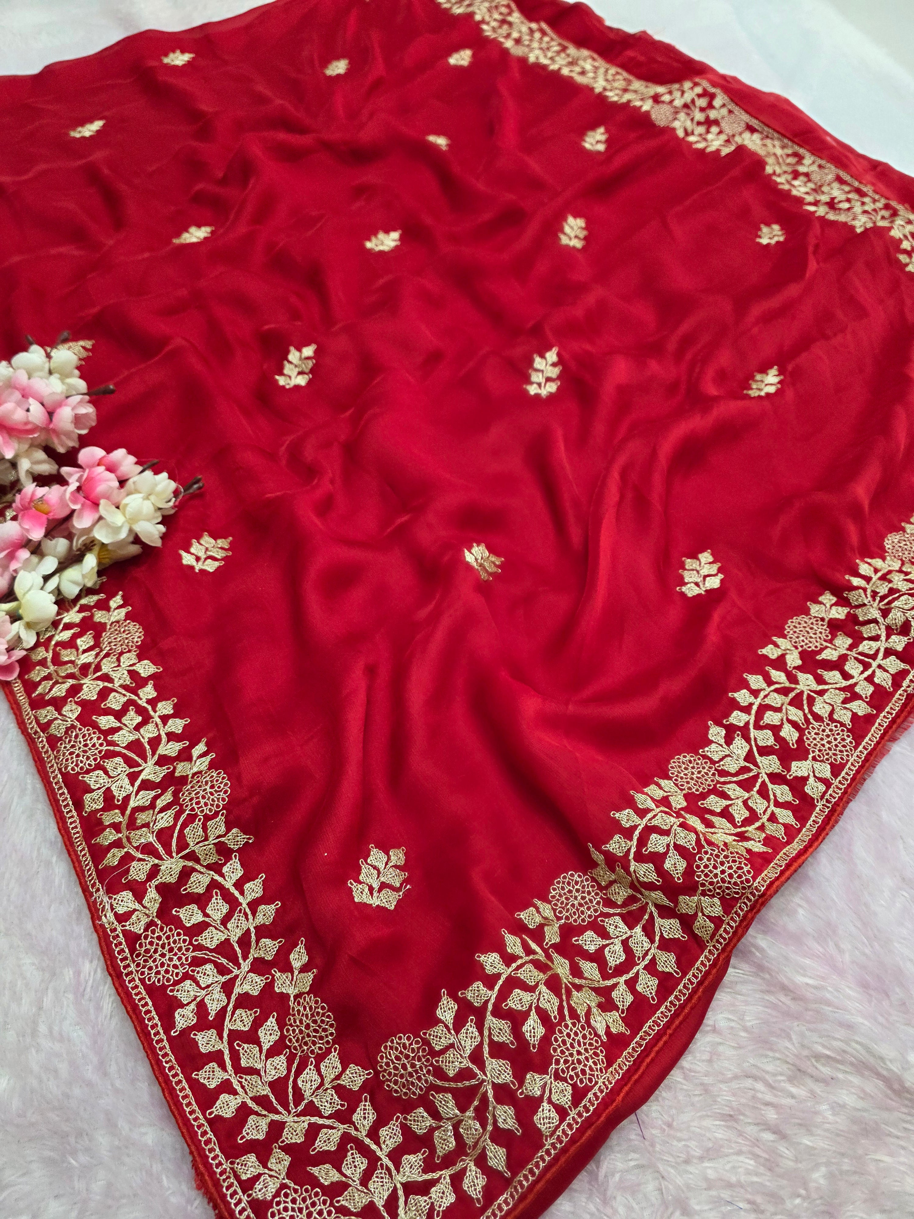 969004 Designer Party Wear Art Silk Fancy Saree with Pita Work - Red