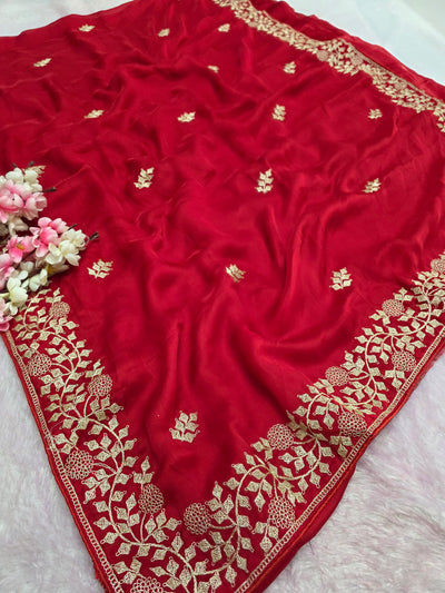969004 Designer Party Wear Art Silk Fancy Saree with Pita Work - Red