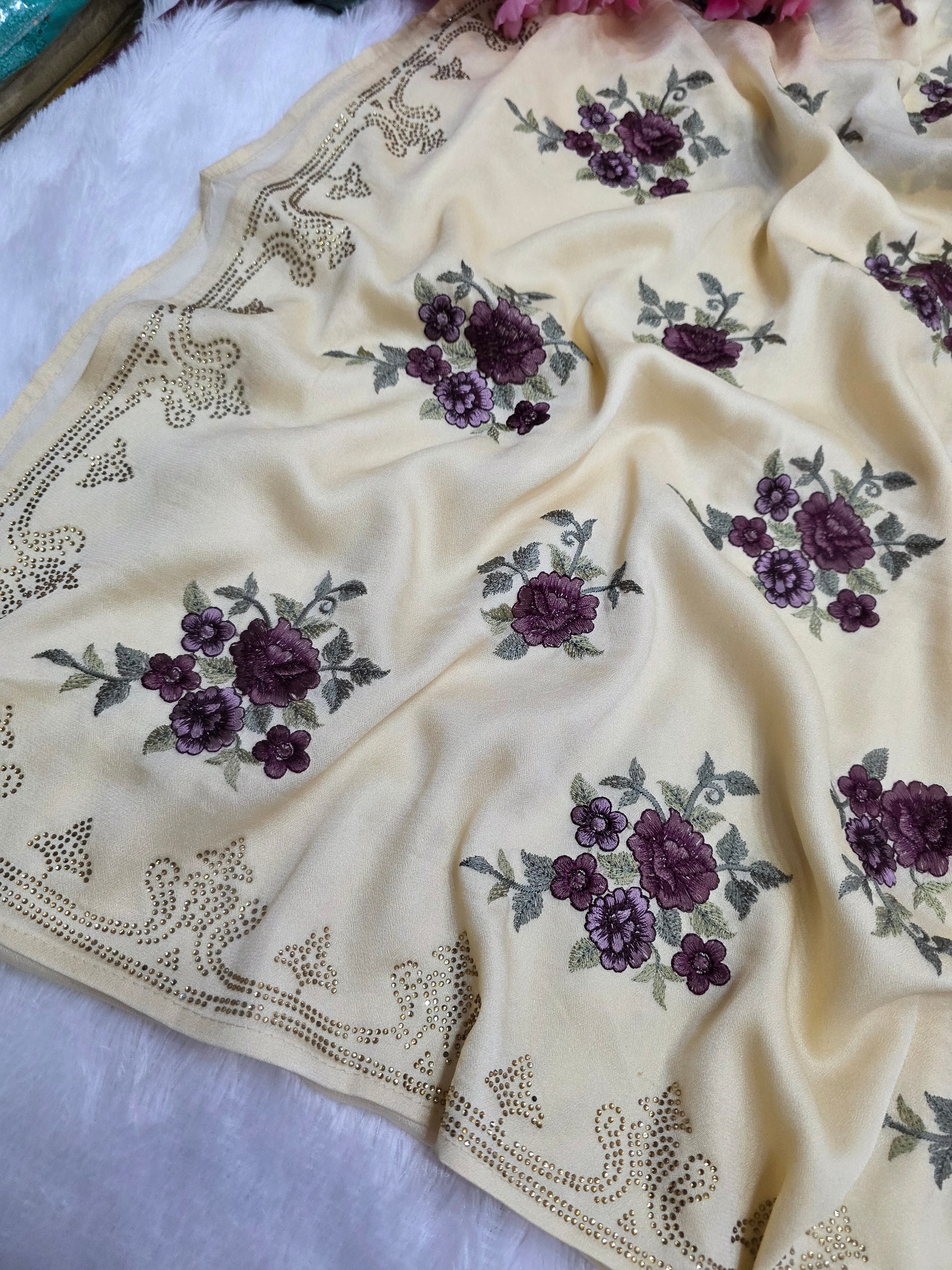 C78004 Exclusive Fancy Pure Crepe Saree with Embroidery and Swarovski Work