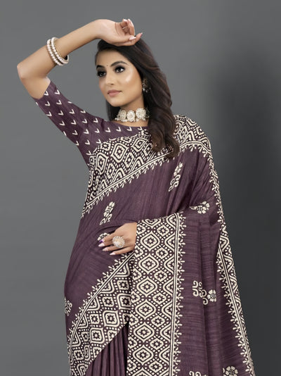 911007 Very Soft and Premium Looking Semi Dola Silk Batik Print Saree - Magenta