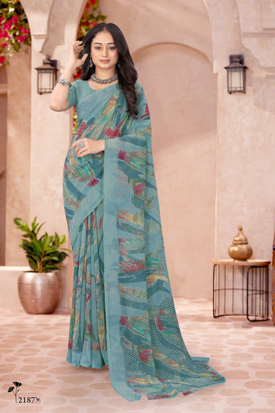 2187 Very Heavy Georgette Flower Print Saree