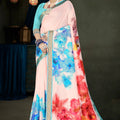 982006 Bollywood Style Soft Crepe Silk Flower Print Saree with Zari Weaving Border