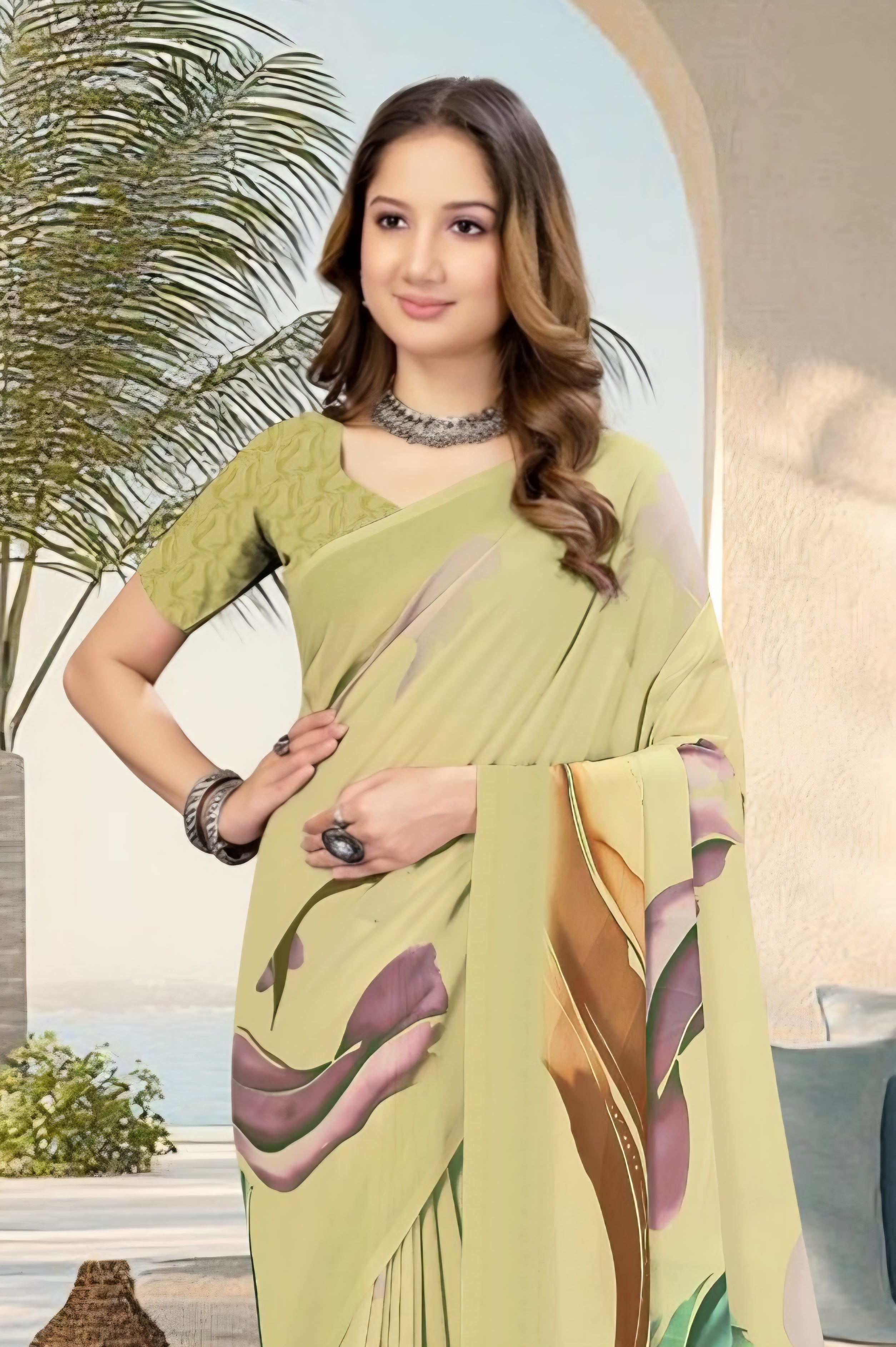 2226 Chitra Special Digital Print Georgette Crepe Saree