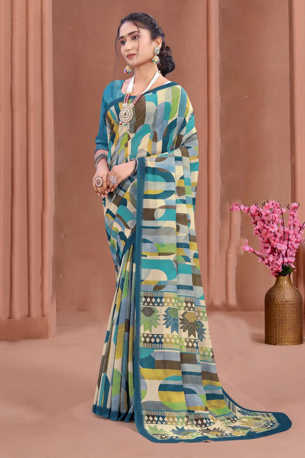 102904 Chitra Special Digital Print Georgette Crepe Saree