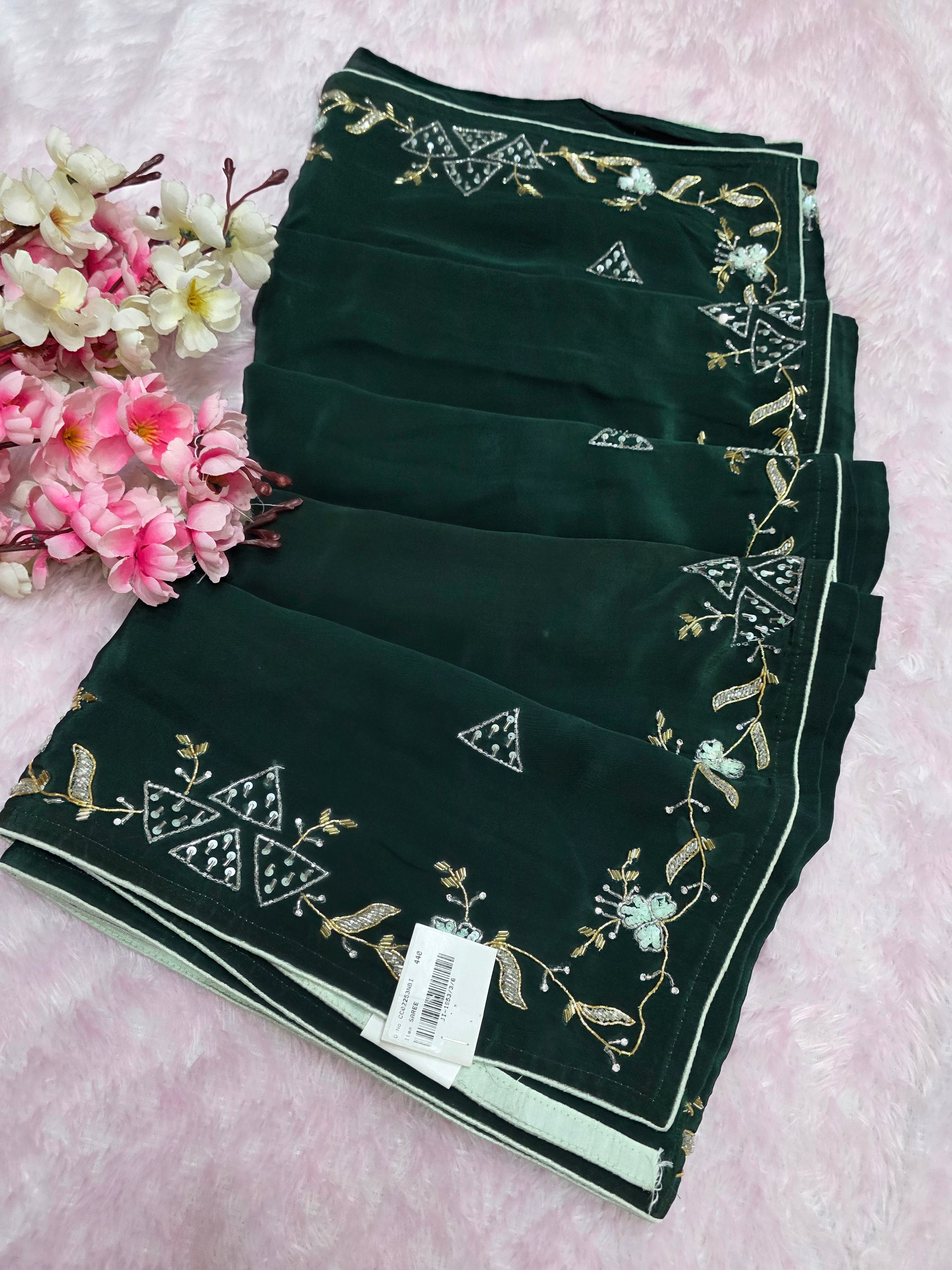 164002 शुद्ध ओपरा सिल्क डिजाइनर छायांकित साड़ी भारी कटदाना हाथ के काम के साथ 