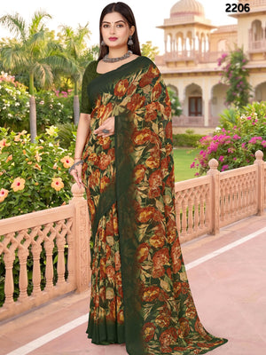 2206 Very Heavy Georgette Flower Print Saree