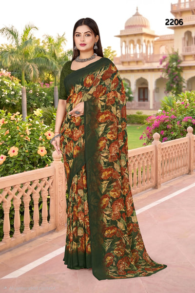 2206 Very Heavy Georgette Flower Print Saree