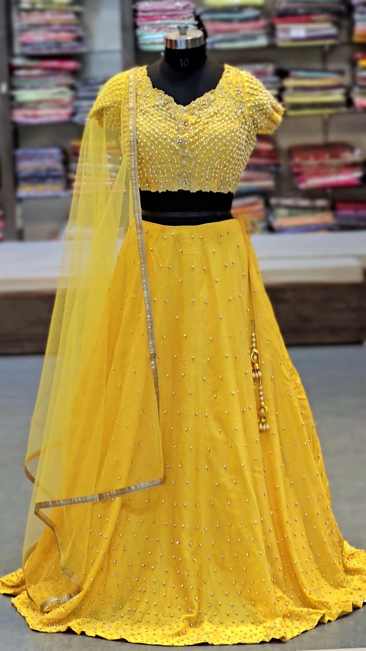 5413 Chitra Special Pure Upada Silk Designer Yellow Lehenga with beautiful Pearl Work