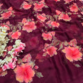 991005 Lightweight Elegant Semi Chiffon Flower Print Saree with Zari Print - Wine