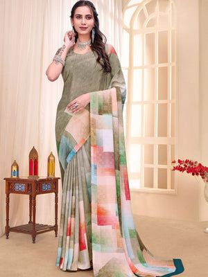 986008 Stylish Digital Print Very Soft and Premium Semi Italian Crepe Silk Saree