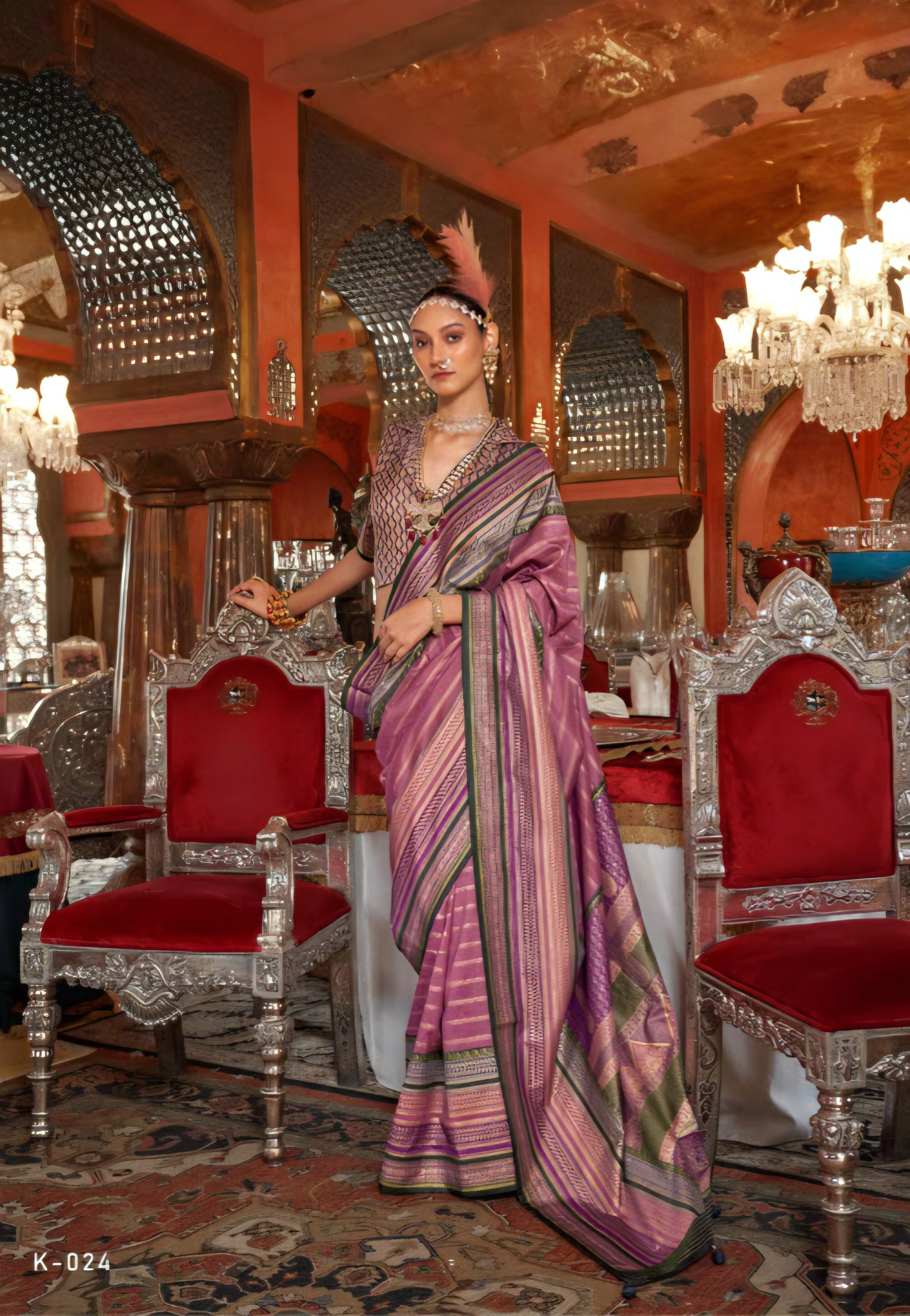 100701 Premium Patola Print Silk Saree With Gold Print - Pink