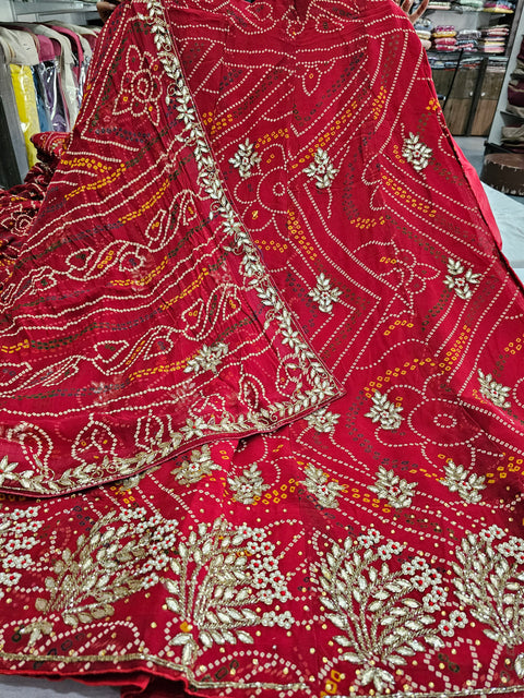 512006 Rajasthani Bandhani Georgette Lehenga With Heavy Handwork