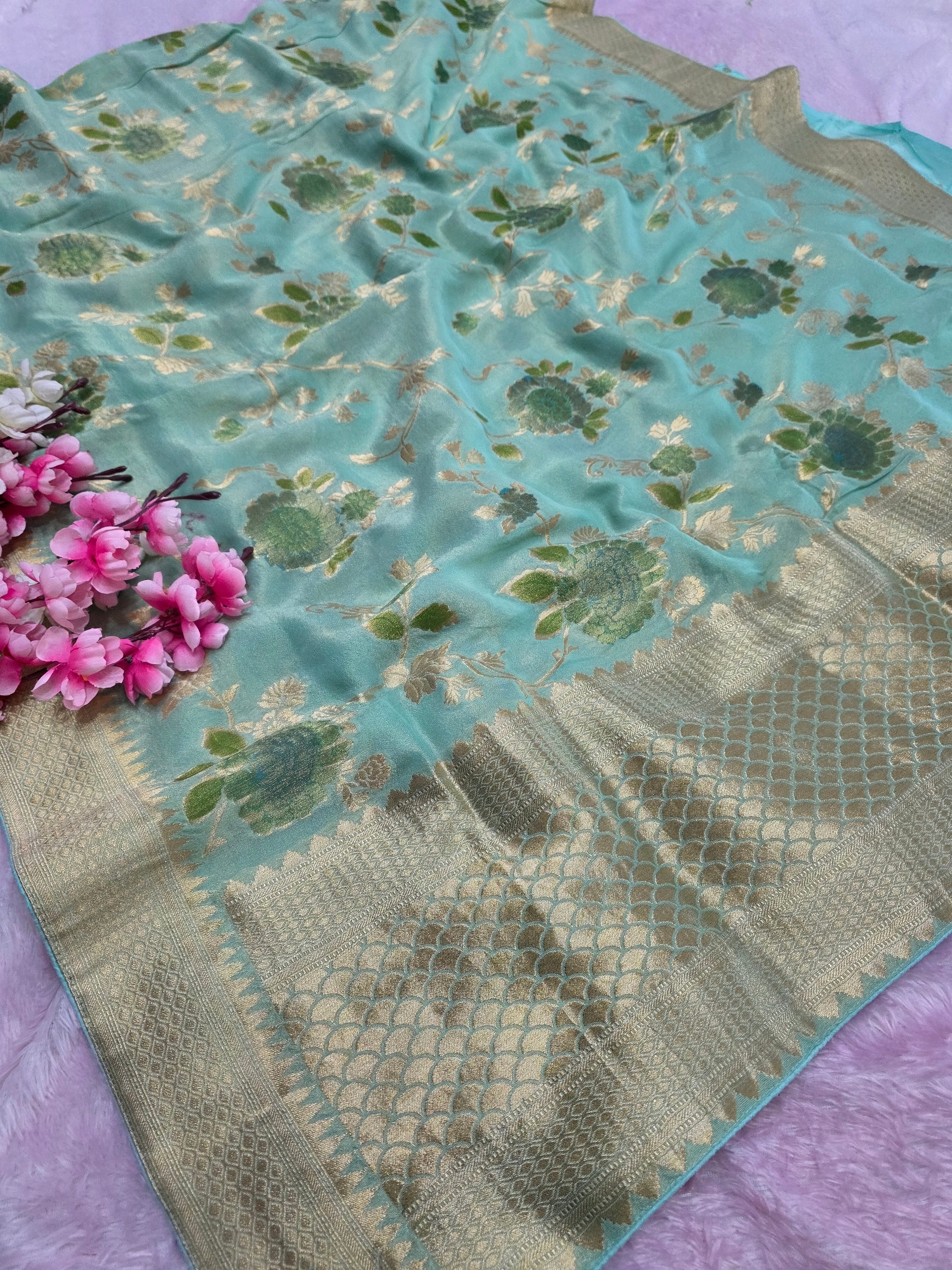 6472 Designer Party Wear Pure Tissue Silk Fancy Saree with Hand Paint