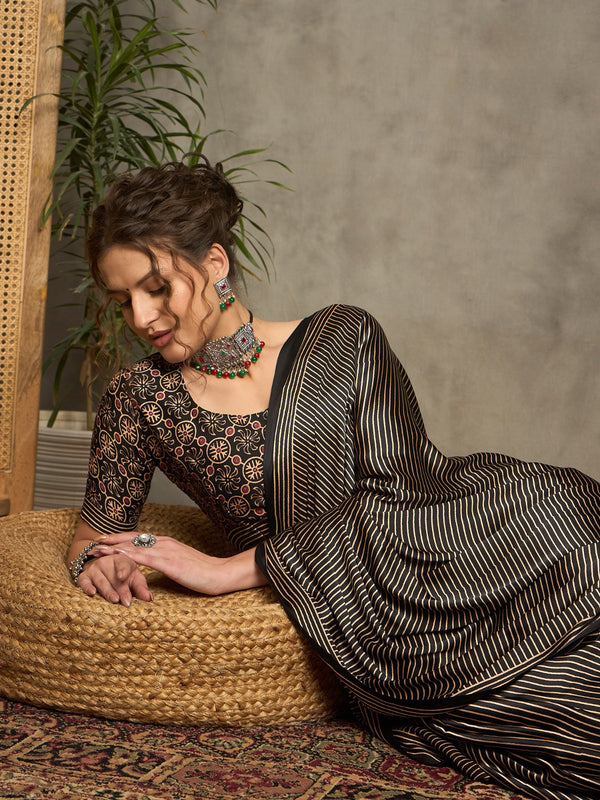 971002 Trending Ajrakh Print Semi Modal Silk Saree