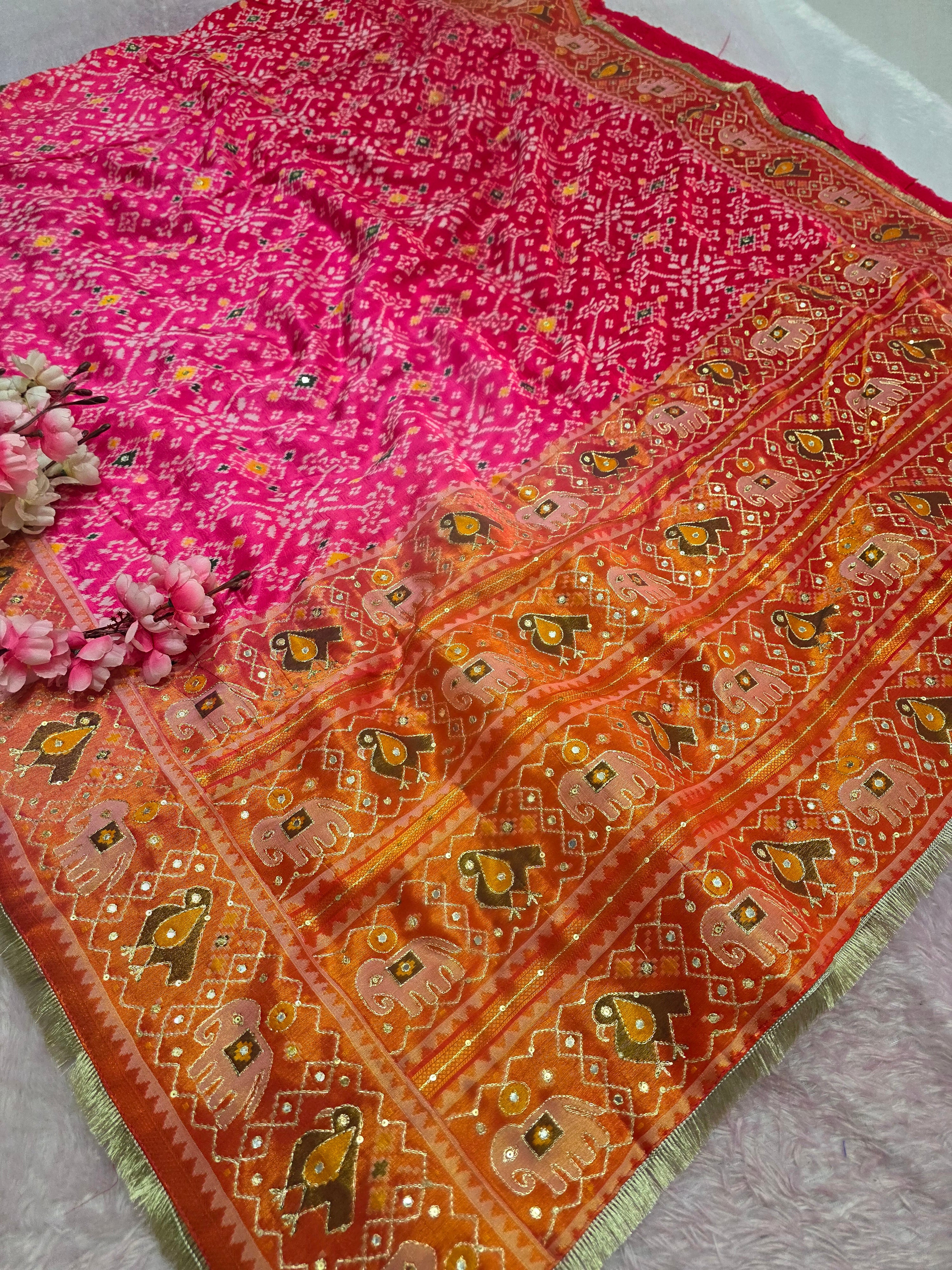 13707 Chitra Special Pure Patola Saree with Rajasthani Aari Tari Work