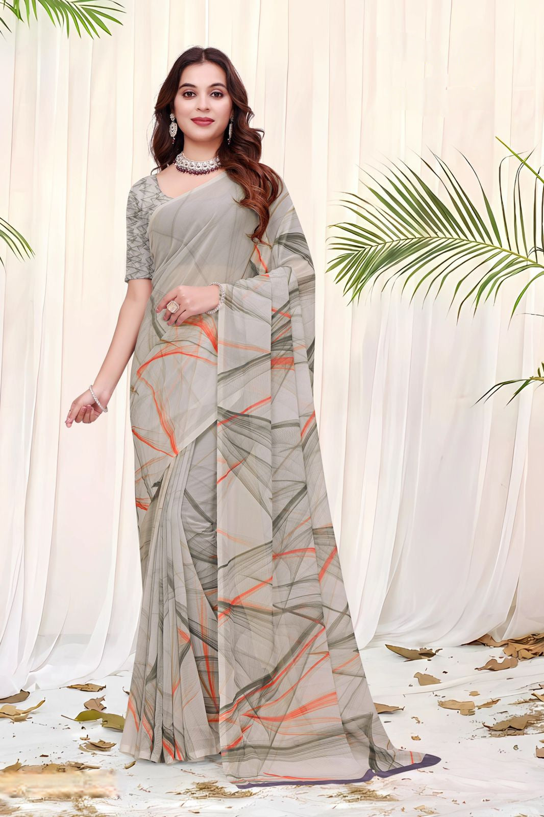 695012 डिजिटल फ्लावर प्रिंट जॉर्जेट क्रेप साड़ी