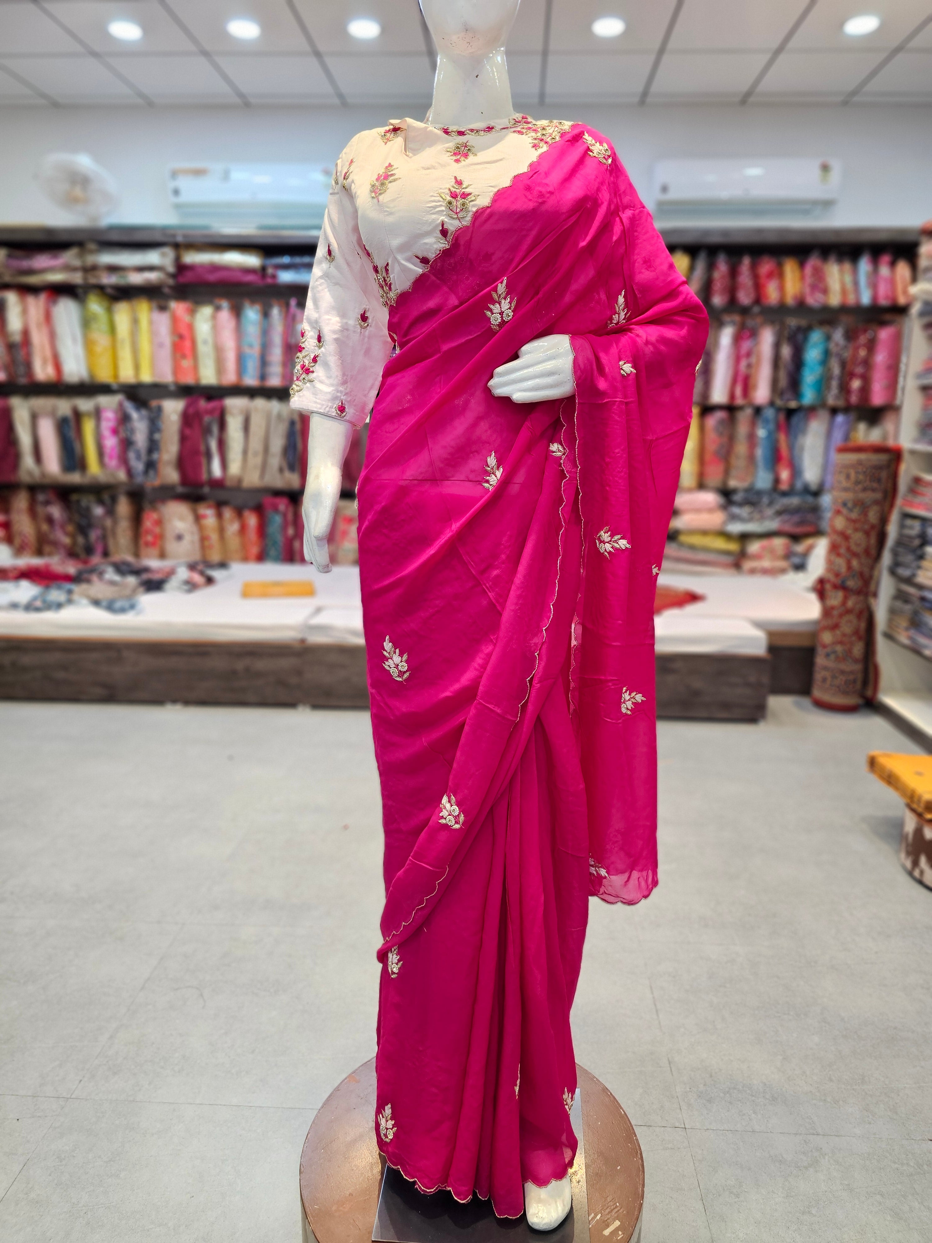 132001 Stylish Soft Organza Saree with Handwork & Heavy Designer Stitched Blouse