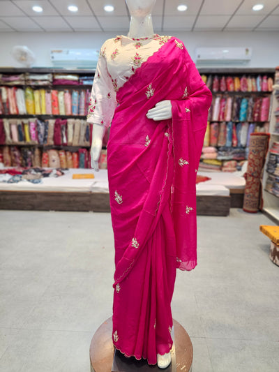 132001 Stylish Soft Organza Saree with Handwork & Heavy Designer Stitched Blouse