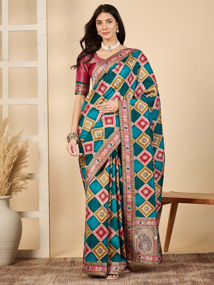 931002 Royal Kashmiri Pashmina Work Pure Soft Dola Silk Saree with Heavy Zari Blouse - Blue