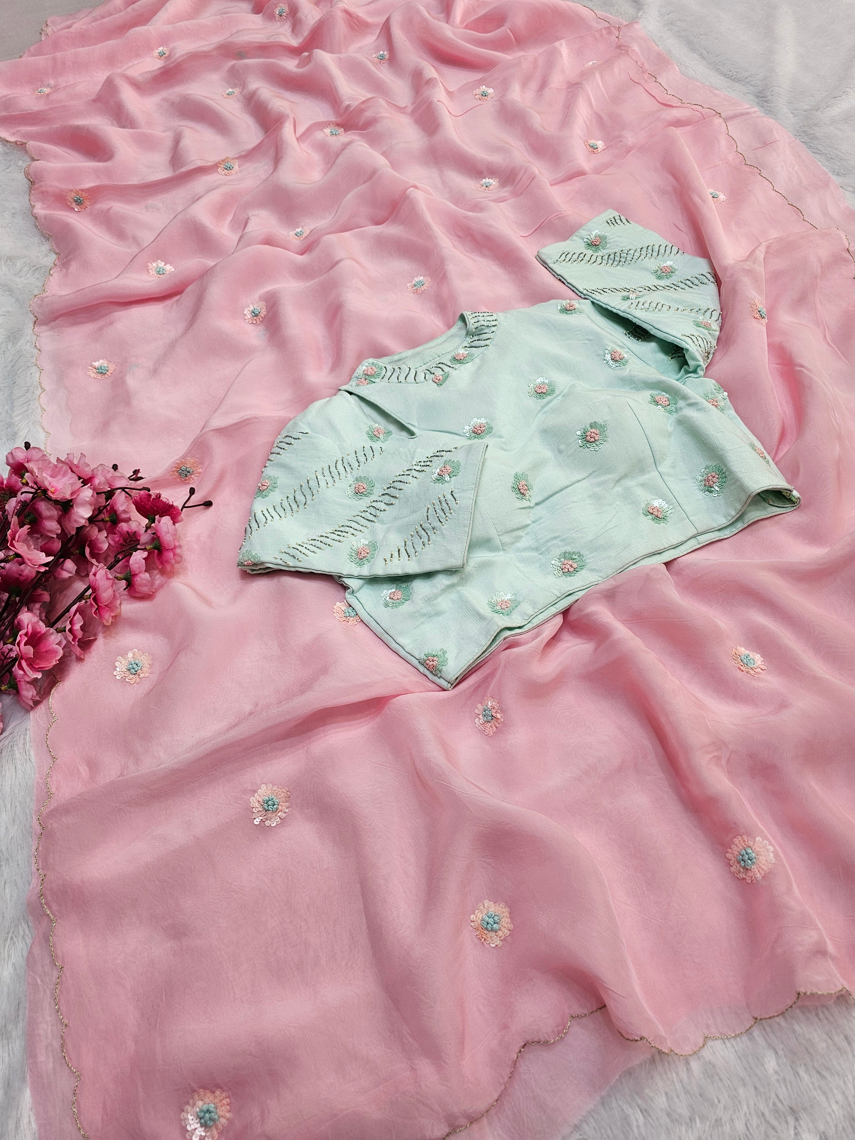 787014 Designer Soft Organza Stylish Saree with Exclusive Designer Stitched Blouse