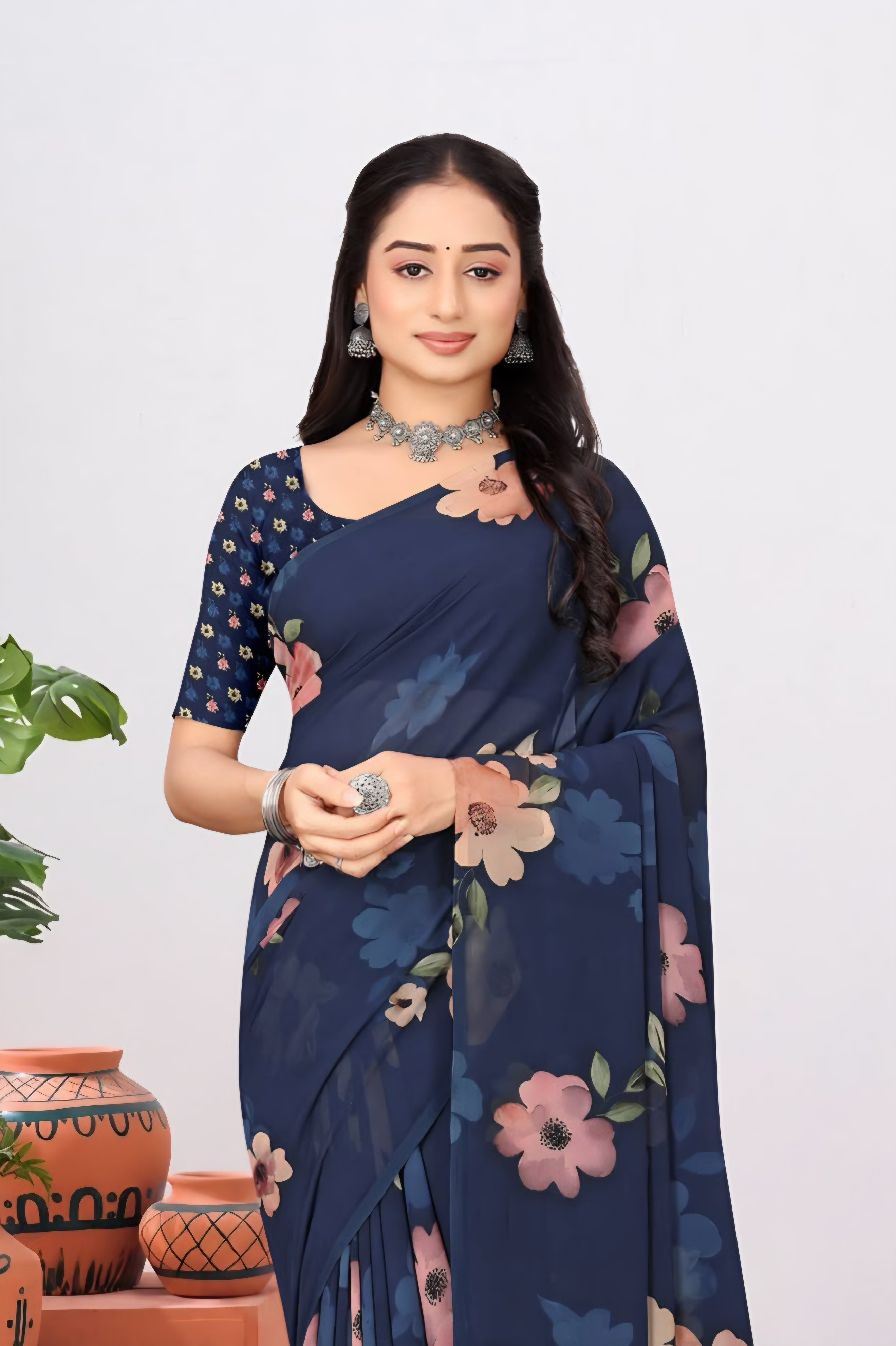 2269 Very Soft Georgette Flower Print Saree