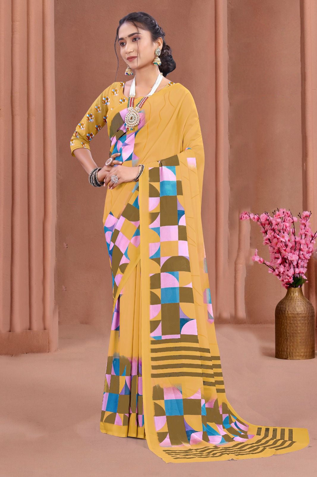 102901 Chitra Special Digital Print Georgette Crepe Saree