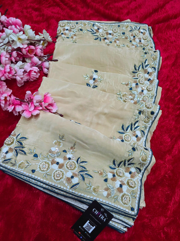 शुद्ध टसर सिल्क हाथ से बनी लेहरिया साड़ी प्रीमियम गोटापट्टी वर्क के साथ - 8837