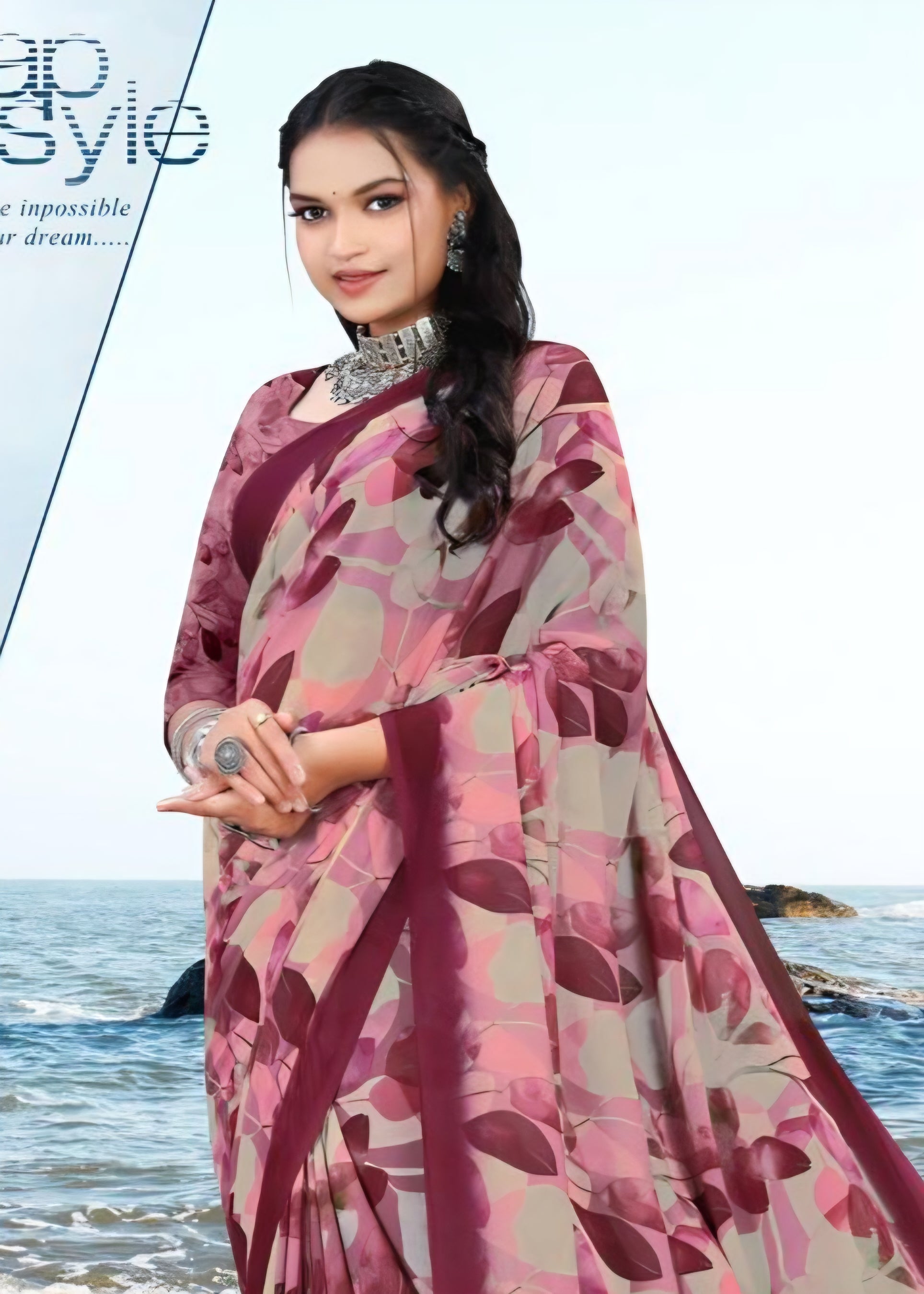 626009 हैवी जॉर्जेट डिजिटल प्रिंट साड़ी