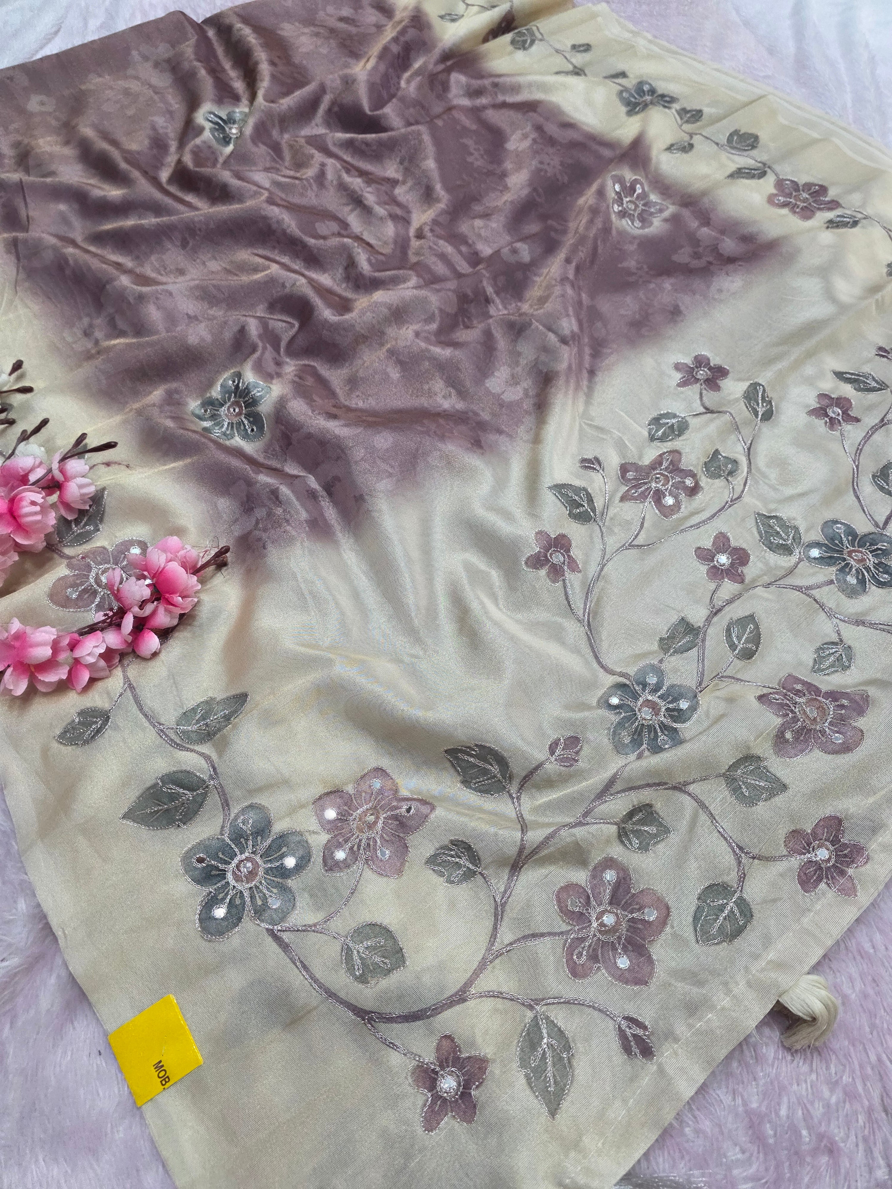 101706 Designer Tissue jute Silk Saree with Rajasthani Hand Aari Tari Work