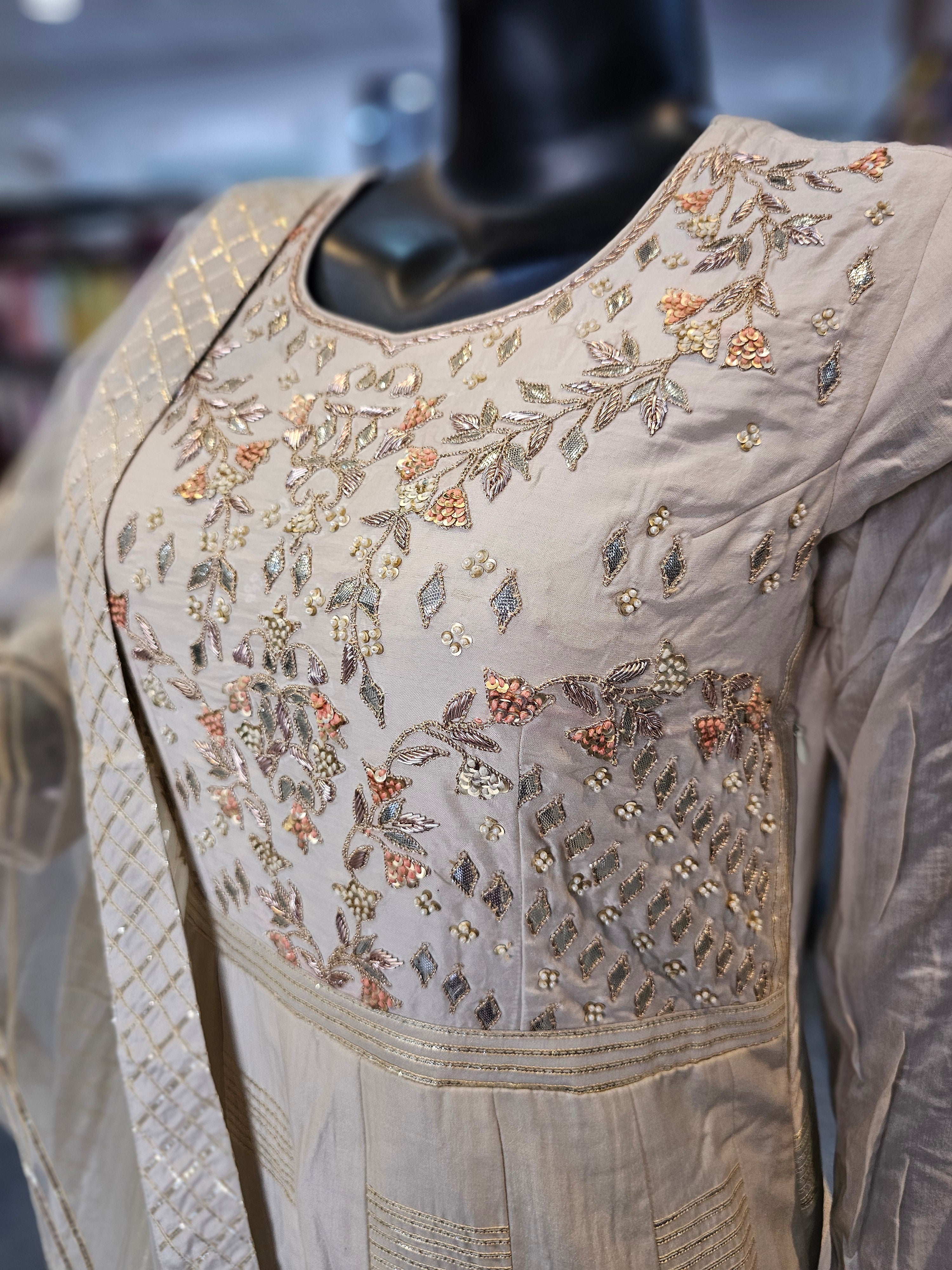 8461 Premium Pure Dola Silk Designer Gown With Zardozi and Gotapatti Work