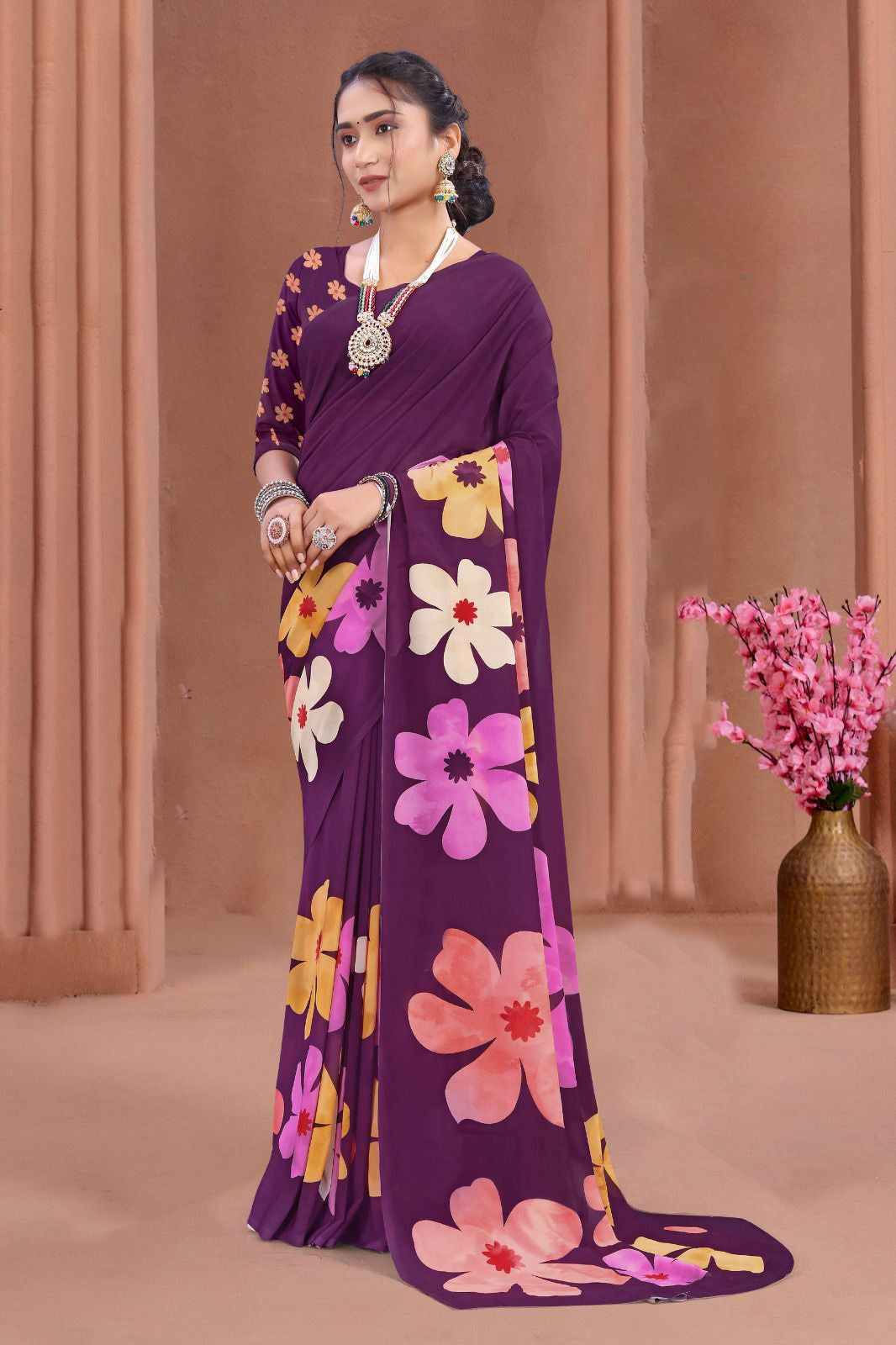 102905 Chitra Special Digital Print Georgette Crepe Saree