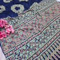 939002 Traditional Ajrakh Print with Shibori Satin Silk Saree - Blue