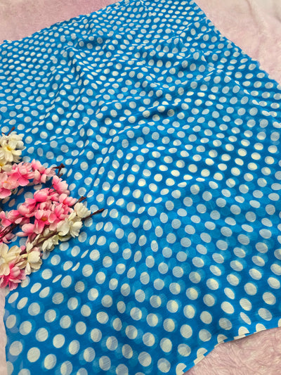 845003 Lightweight Elegant Semi Chiffon Polki Dot Print Saree - Sky Blue