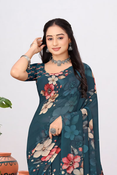 2273 Very Soft Georgette Flower Print Saree