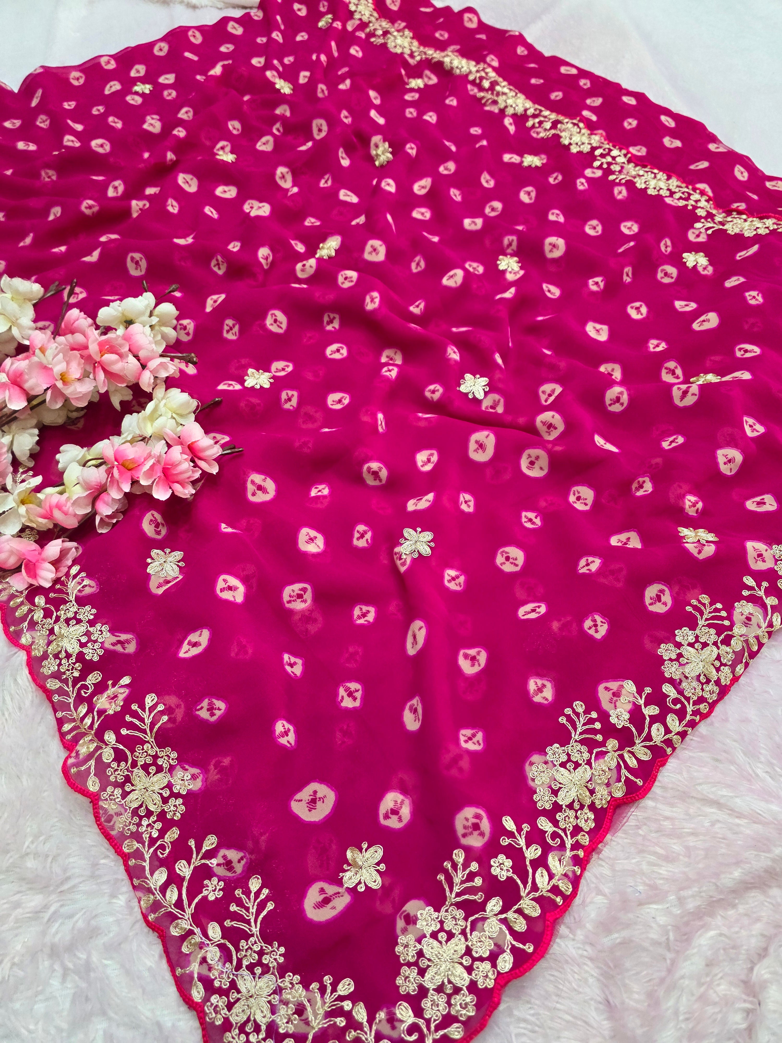 969001 Rajasthani Traditional Georgette Bandhani Saree with Pitta Work - Rani