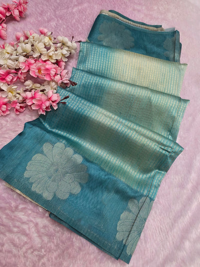 103101 Chitra Special Soft Banarasi Silk Saree with Shaded Print and Zari Weaving - Green
