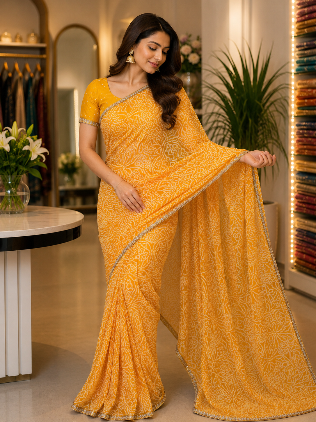 916003 Rajasthani Bandhani with Border - Yellow